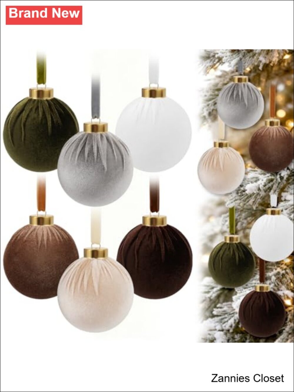 🎄 12-Pack Velvet Christmas Ornaments with Velvet Ribbons Shatterproof Holiday